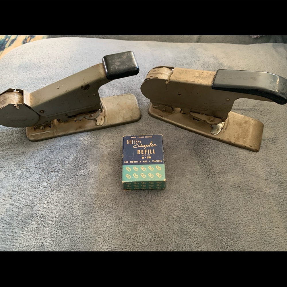 Vintage Bates staplers with refill
